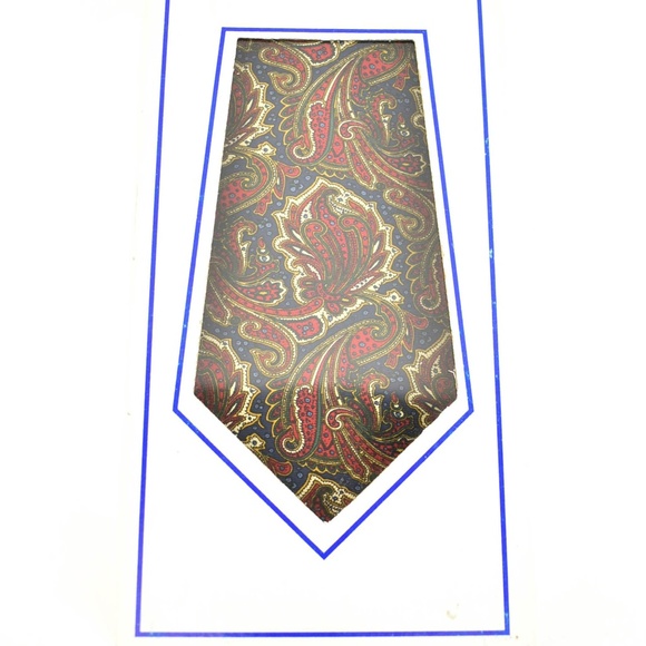 GIVENCHY: Navy Blue/Red Paisley & Logo Silk Tie mp - Picture 2 of 7